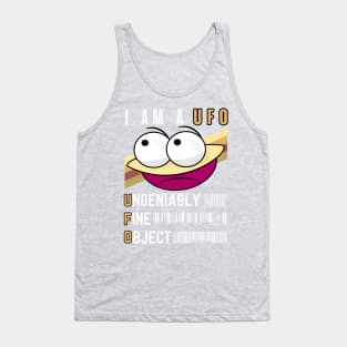 I Am A UFO Undeniably Fine Object Sad UFO Funny Face Cartoon Emoji Tank Top